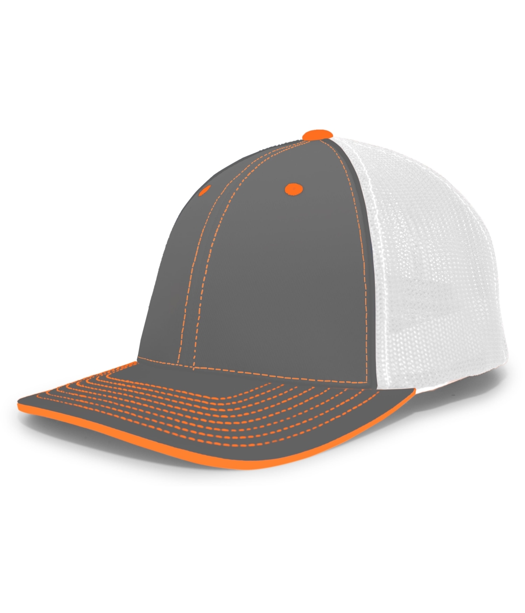 404F.61P.XS Trucker Flexfit Cap, Graphite, White & Neon Orange - Extra Small