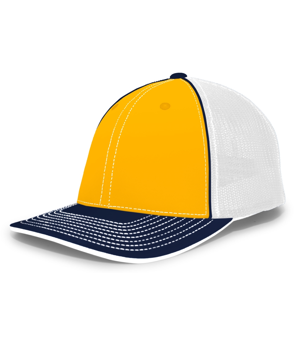 404F.74Q.XS Trucker Flexfit Cap, Gold, White & Navy - Extra Small