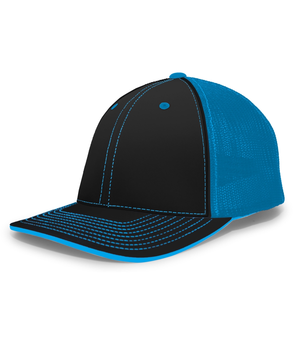 404F.91M.S-M Trucker Flexfit Cap, Black & Neon Blue - Small & Medium