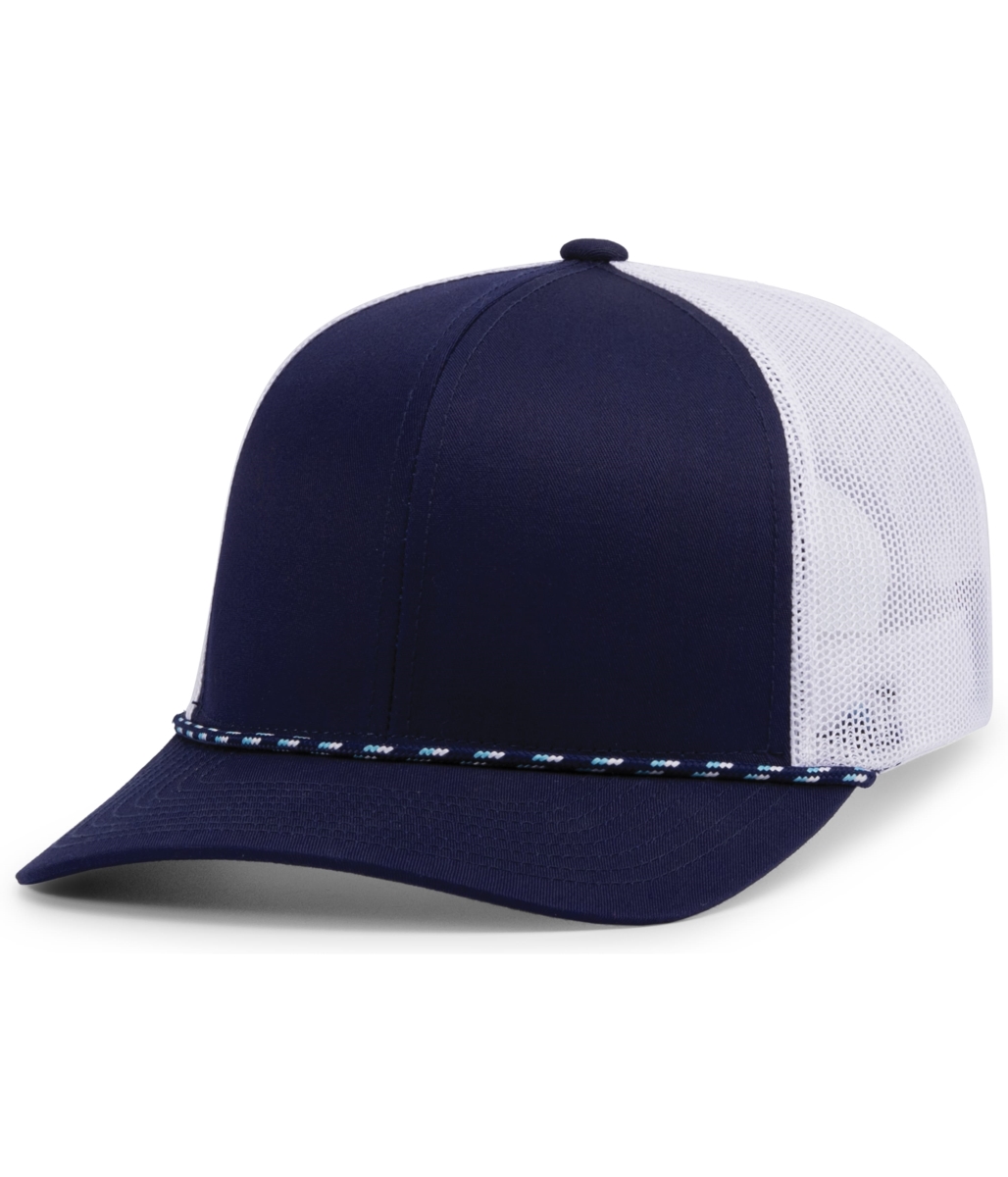104BR.01X.OS Trucker Snapback Braid Cap, True Navy & White - One Size