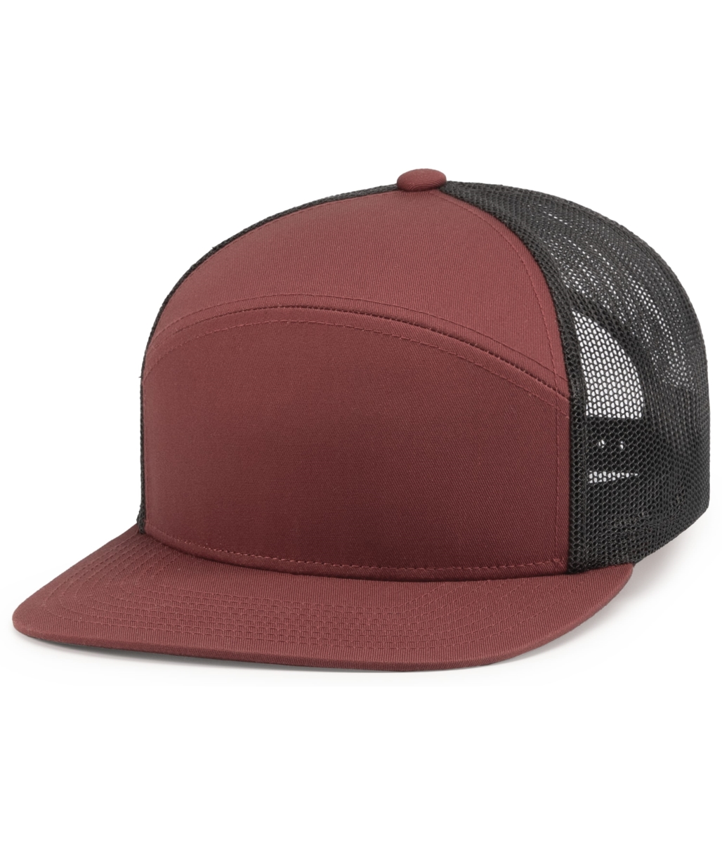 P787.833.OS 6-Panel Arch Trucker Snapback Cap, Brick & Light Charcoal - One Size
