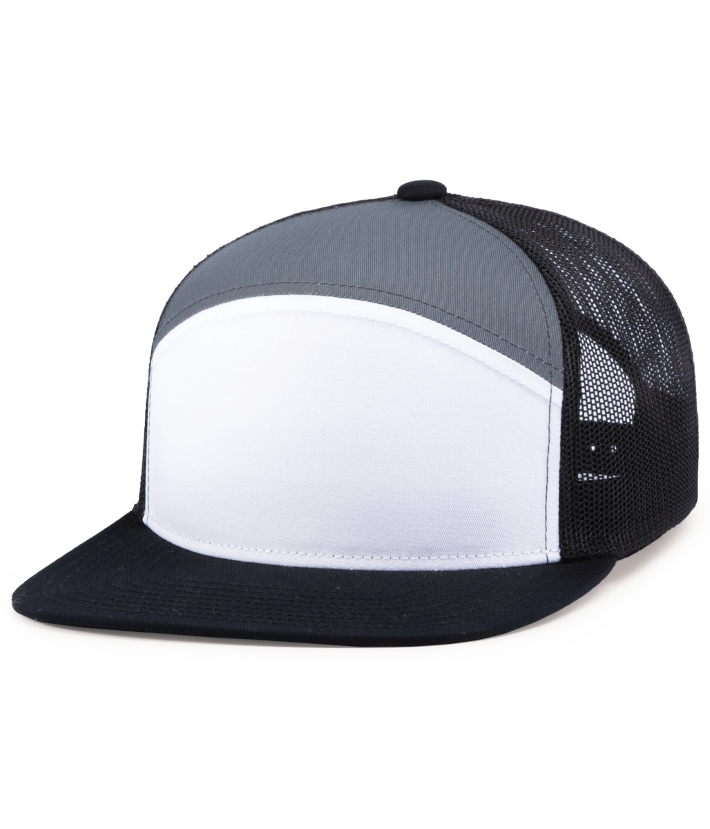 P787.X28.OS 6-Panel Arch Trucker Snapback Cap, White, Graphite & Black - One Size