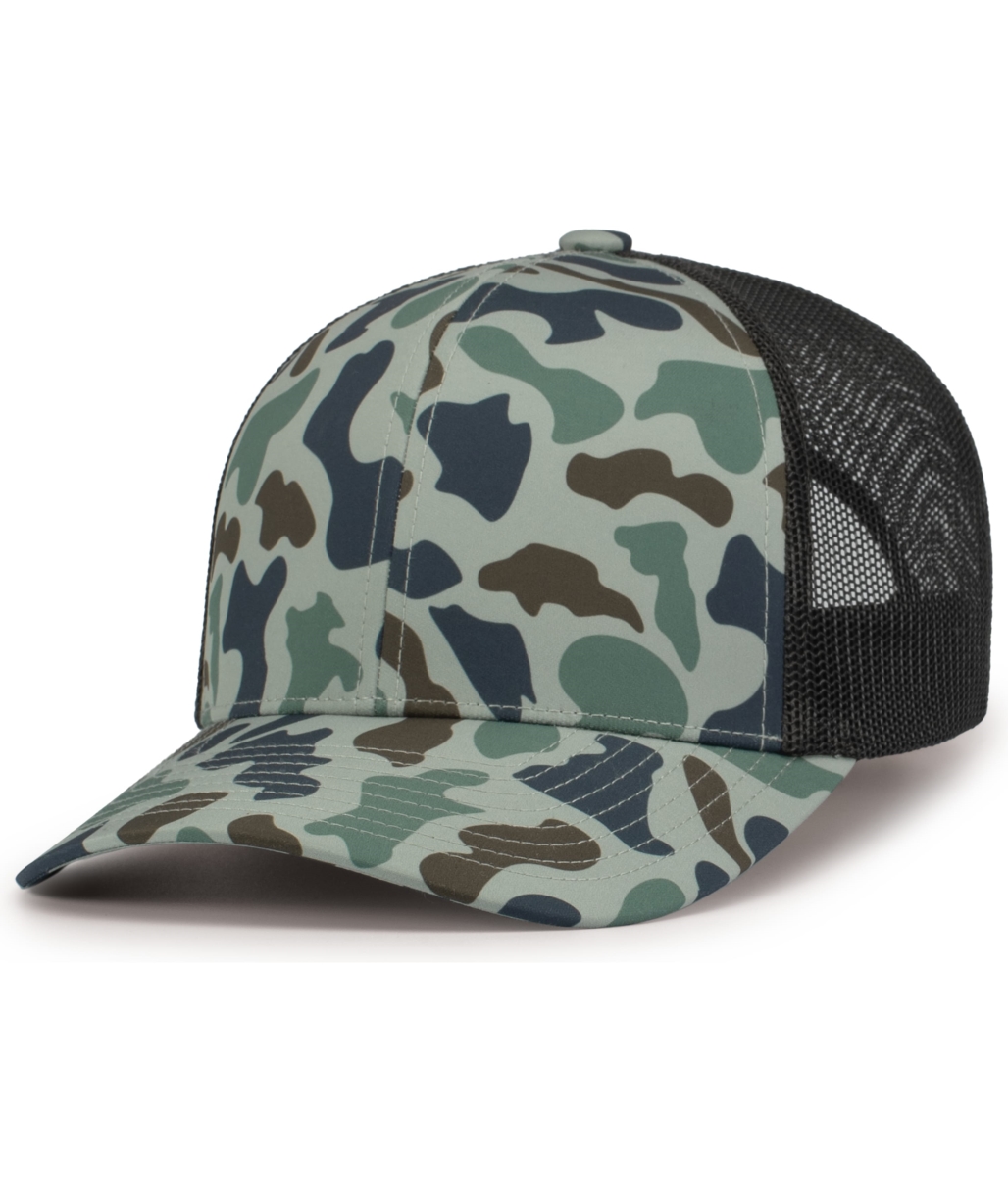 P686.1P2.OS Duck Camo Trucker Snapback Cap, Mallard & Light Charcoal - One Size