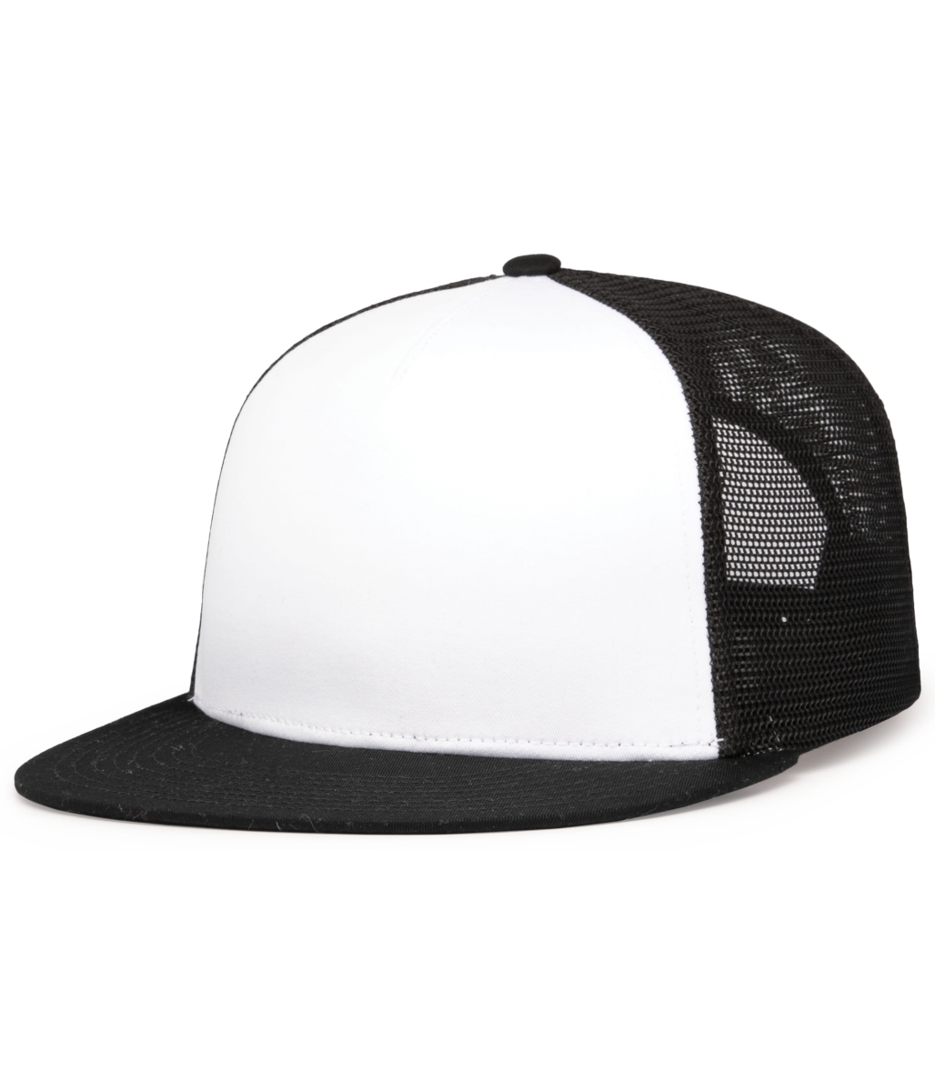 4D7.505.OS D-Series 5-Panel Trucker Snapback Cap, White & Black - One Size