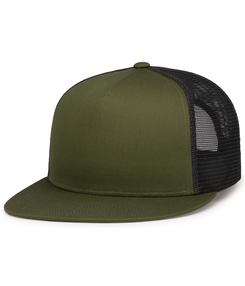 4D7.89V.OS D-Series 5-Panel Trucker Snapback Cap, Moss & Light Charcoal - One Size