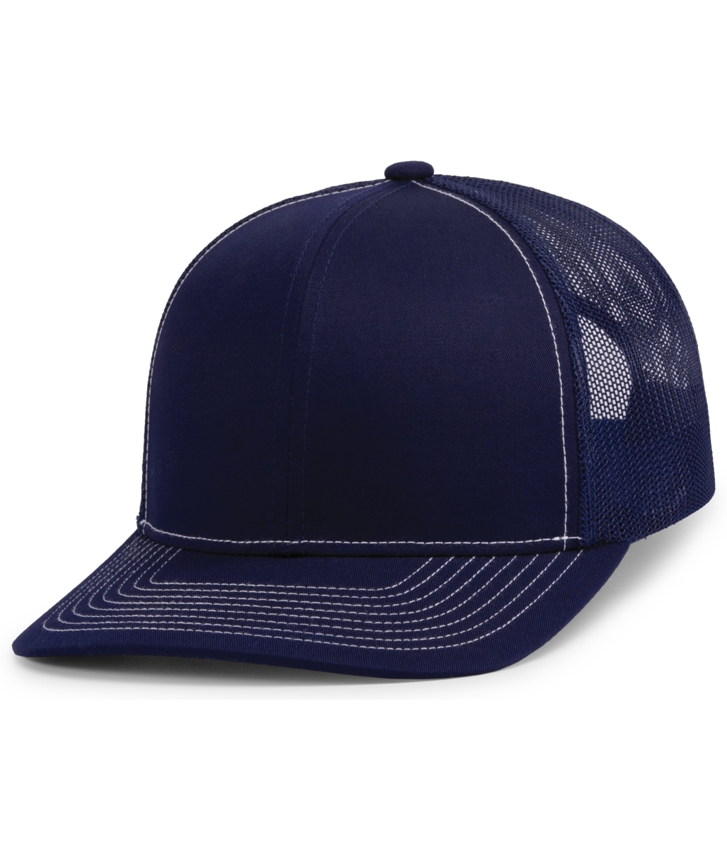 104S.F90.OS Contrast Stitch Trucker Snapback Cap, True Navy & White - One Size