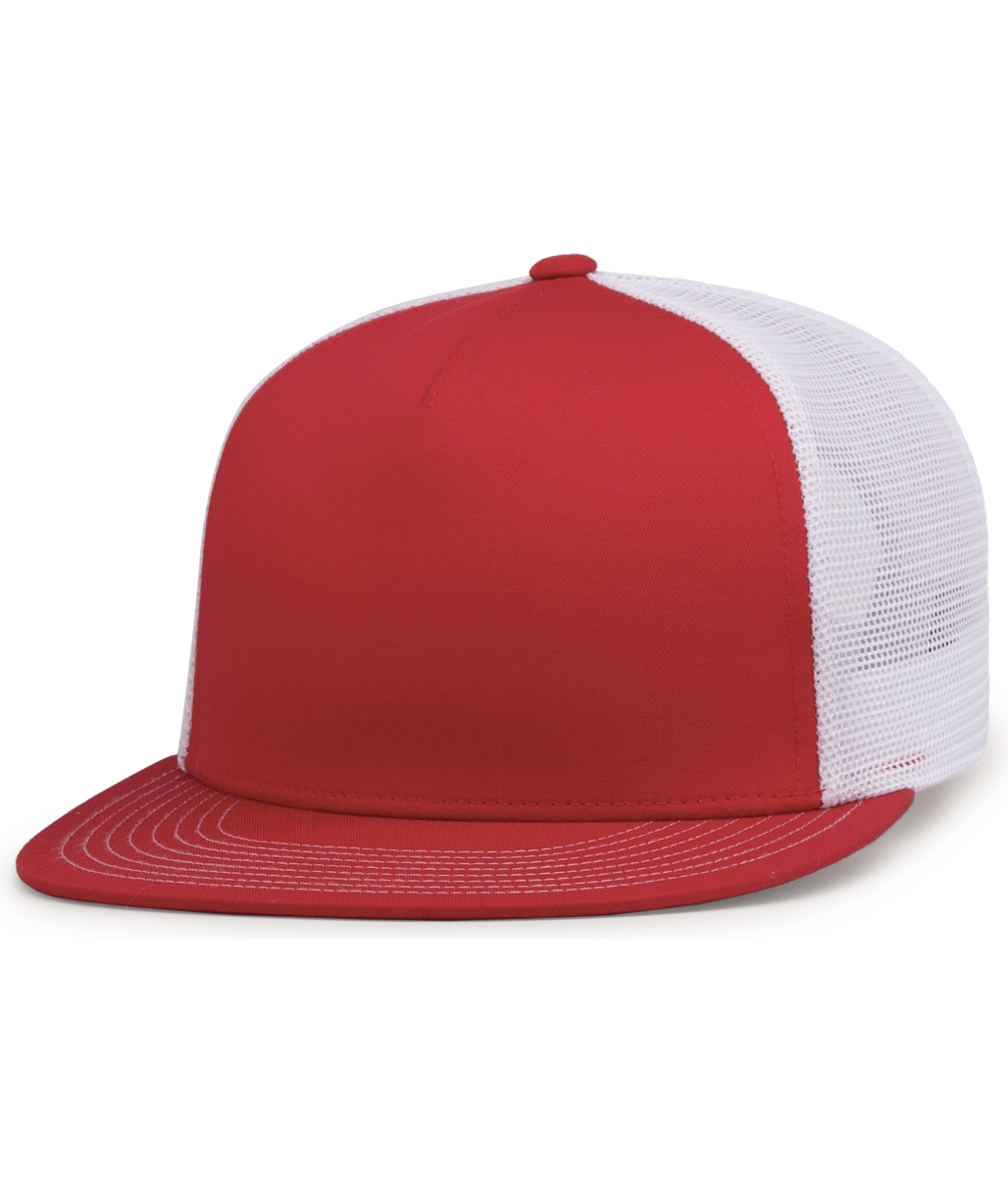 4D7.125.OS D-Series 5-Panel Trucker Snapback Cap, Red & White - One Size