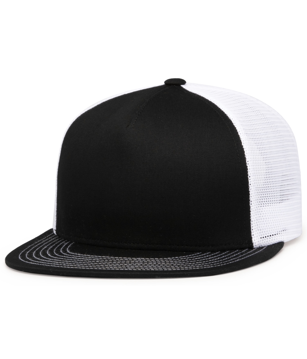 4D7.419.OS D-Series 5-Panel Trucker Snapback Cap, Black & White - One Size