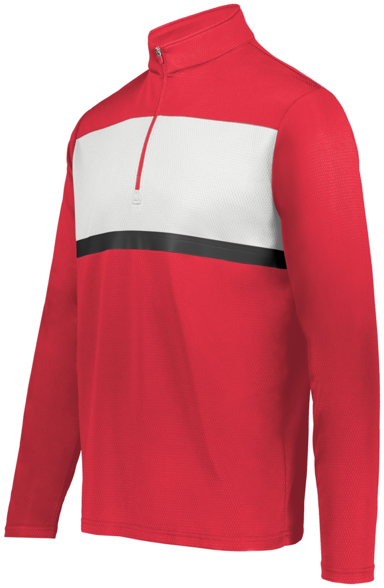 222591.408.S Prism Bold 0.25 Zip Pullover, Scarlet & White - Small