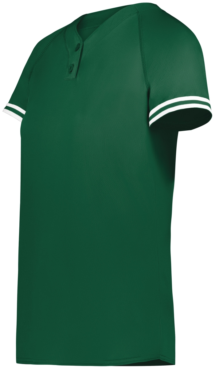 6917.438.S Ladies Cutter Plus Henley Jersey, Dark Green & White - Small