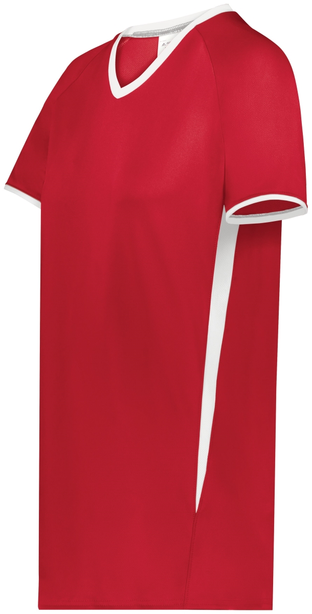 6915.408.2XL Ladies Cutter Plus V-Neck Jersey, Scarlet & White - 2XL