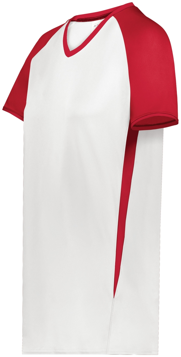 6915.235.XS Ladies Cutter Plus V-Neck Jersey, White & Scarlet - Extra Small