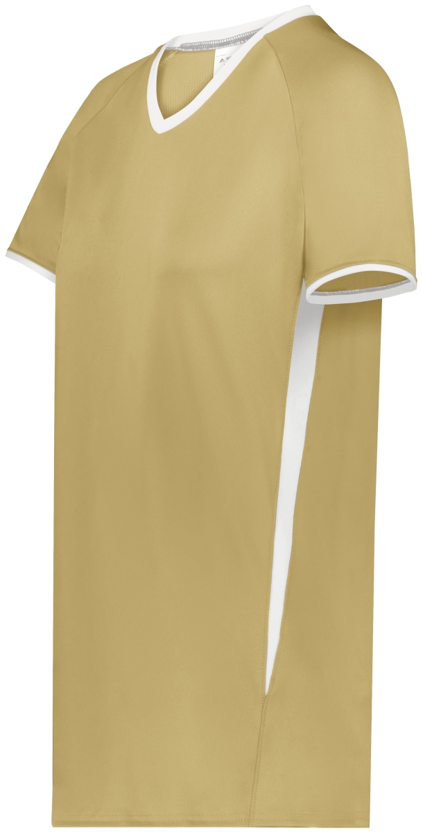 6915.250.XS Ladies Cutter Plus V-Neck Jersey, Vegas Gold & White - Extra Small