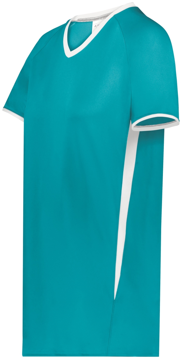 6915.331.2XL Ladies Cutter Plus V-Neck Jersey, Teal & White - 2XL