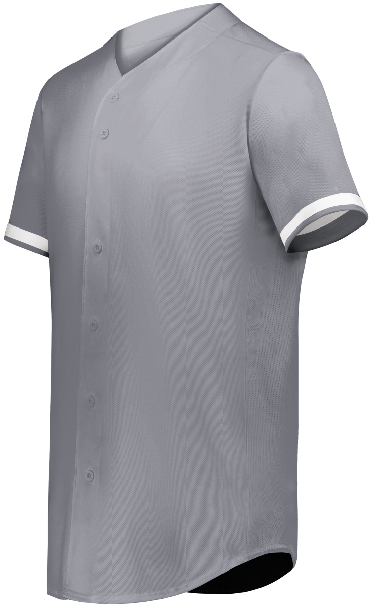6909.R04.M Cutter Plus Full Button Baseball Jersey, Graphite & White - Medium