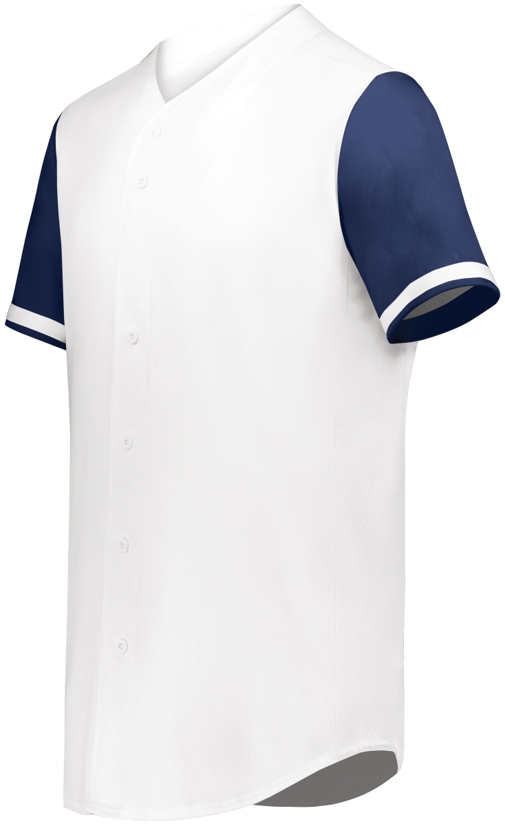 6910.221.L Youth Cutter Plus Full Button Baseball Jersey, White & Navy - Large