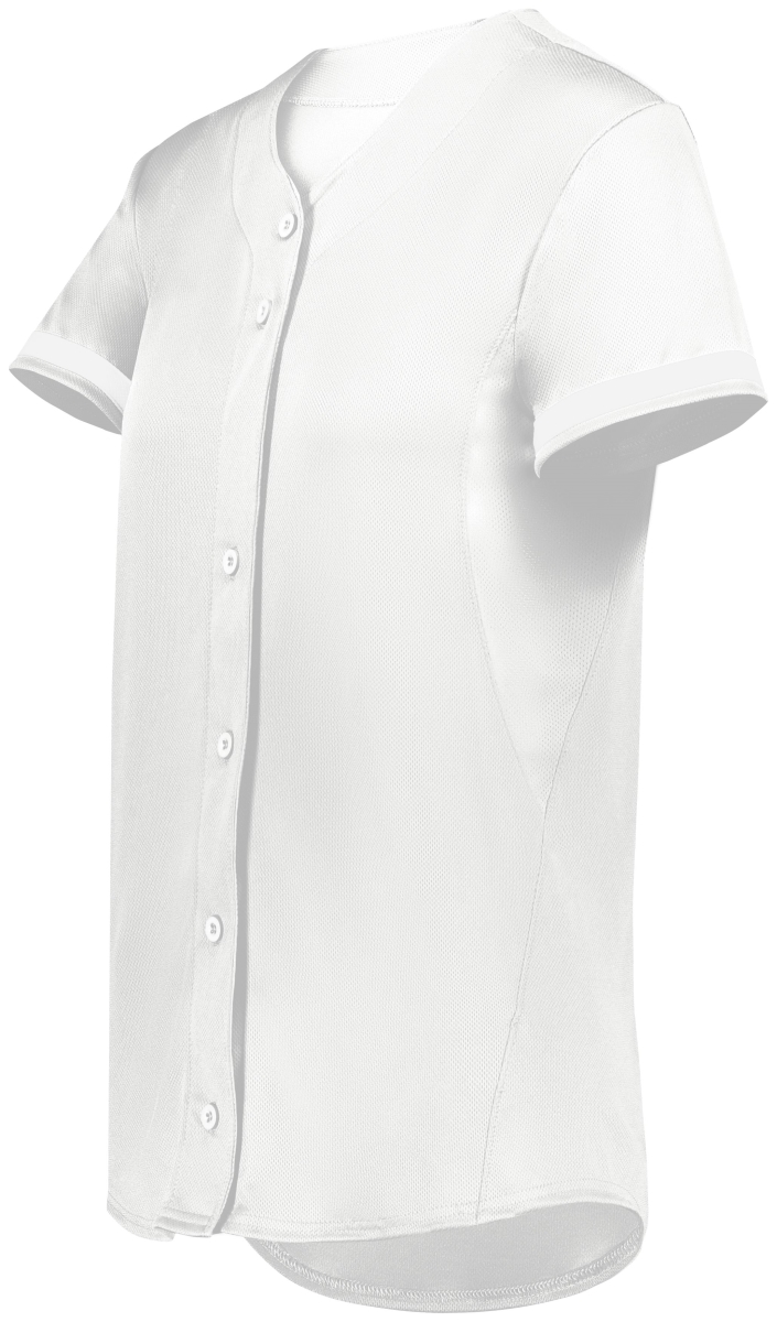 6919.005.M Ladies Cutter Plus Full Button Softball Jersey, White - Medium