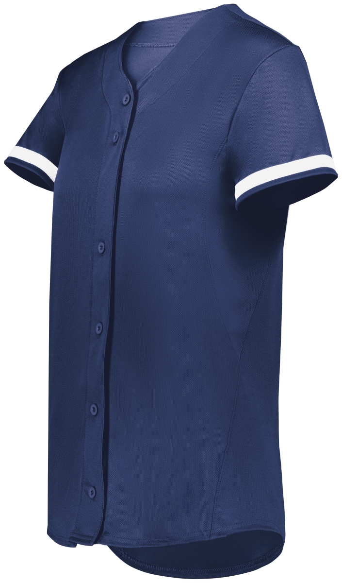 6920.301.S Girls Cutter Plus Full Button Softball Jersey, Navy & White - Small
