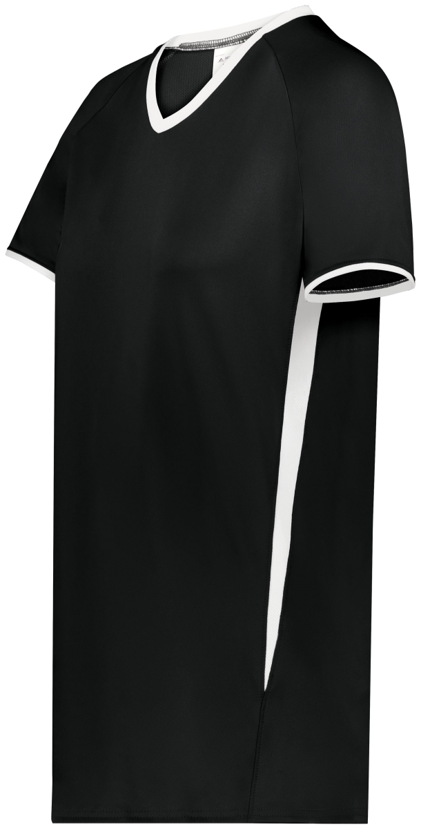 6915.420.L Ladies Cutter Plus V-Neck Jersey, Black & White - Large