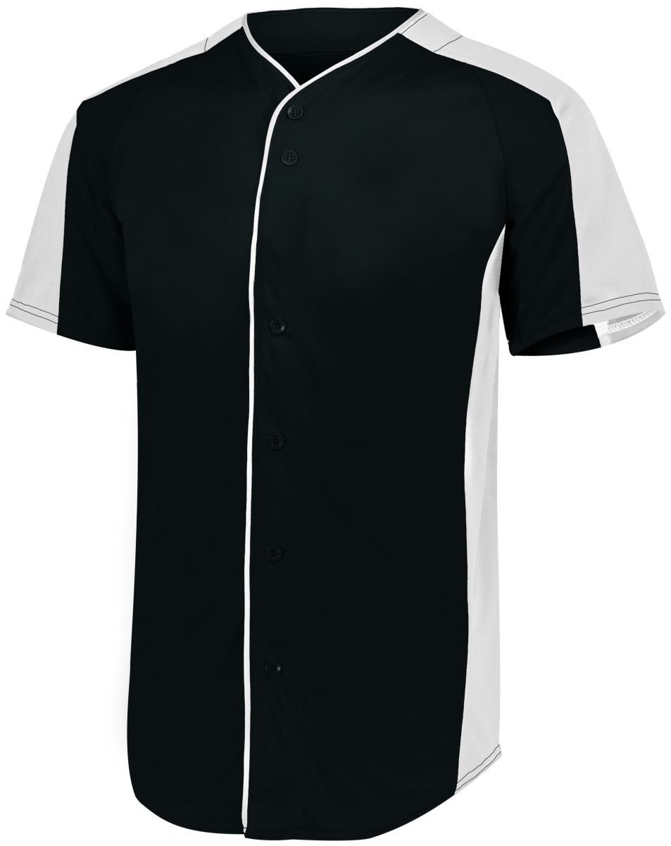 1655.420.L Full-Button Baseball Jersey, Black & White - Large