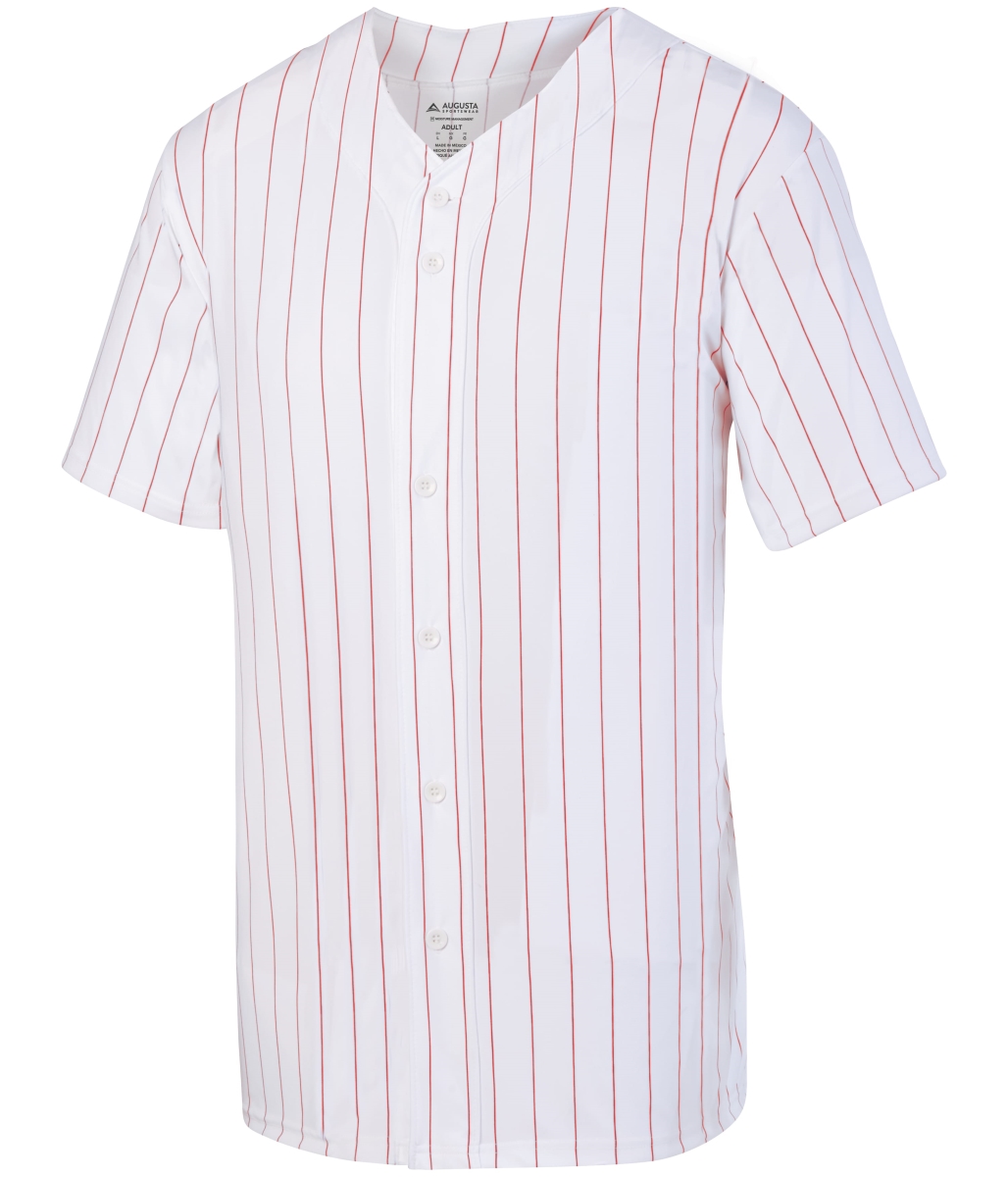 1685.225.M Pinstripe Full-Button Jersey, White & Red - Medium