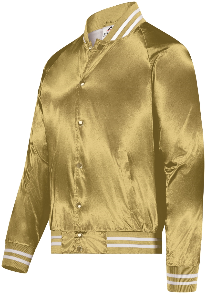 3610.259.XS Satin Baseball Jacket & Striped Trim, Metallic Gold & White - Extra Small