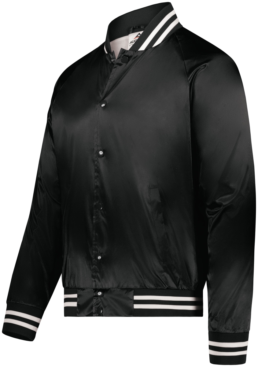 3610.420.XS Satin Baseball Jacket & Striped Trim, Black & White - Extra Small