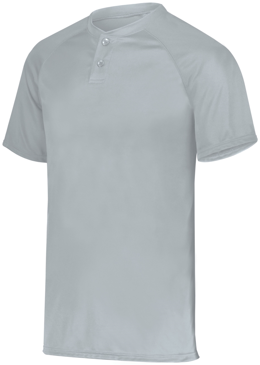 1565.099.M Attain Wicking Two-Button Baseball Jersey, Silver - Medium