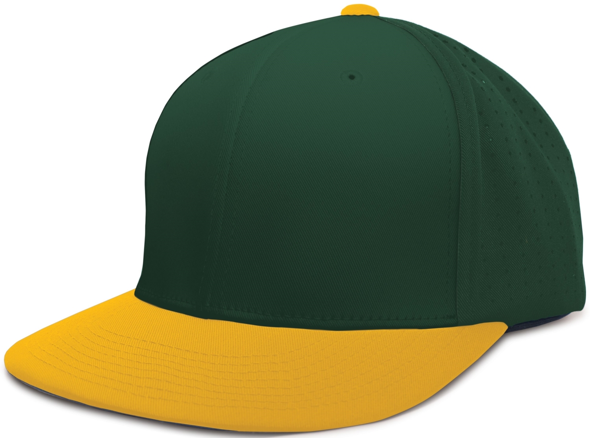 ES474.442.S-M Perforated F3 Performance Flexfit Cap, Dark Green & Gold - Small & Medium