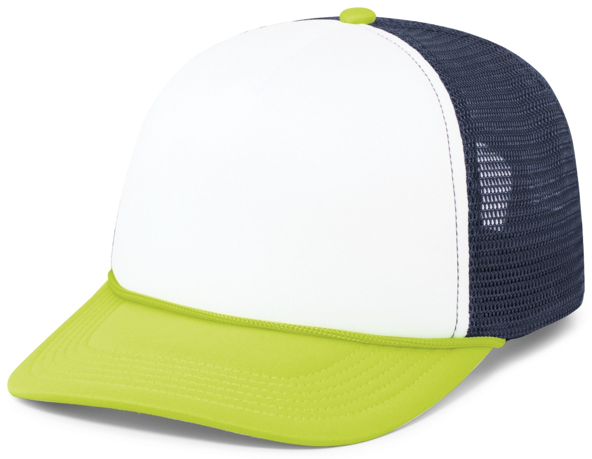 P782.52U.OS Foamie Fresh Trucker Cap, White, Navy & Chartreuse - One Size