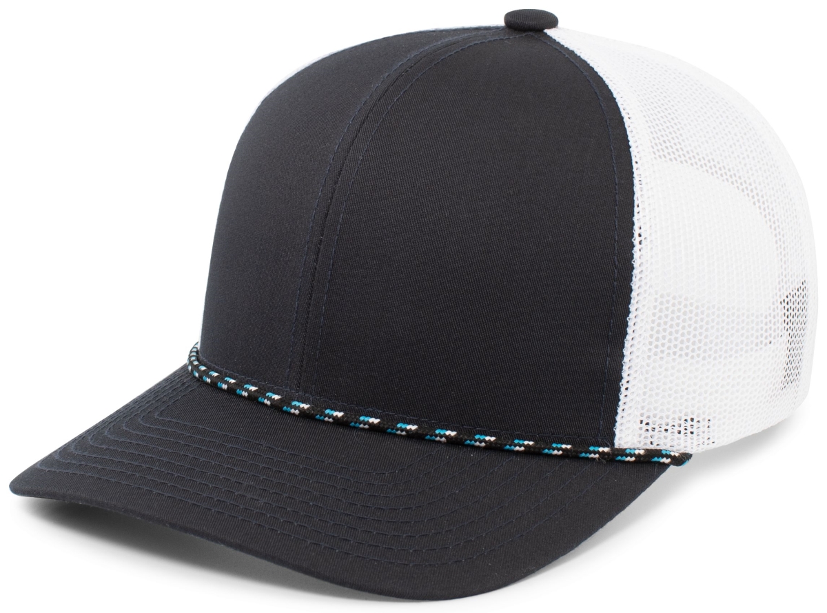 104BR.122.OS Trucker Snapback Braid Cap, Navy & White - One Size