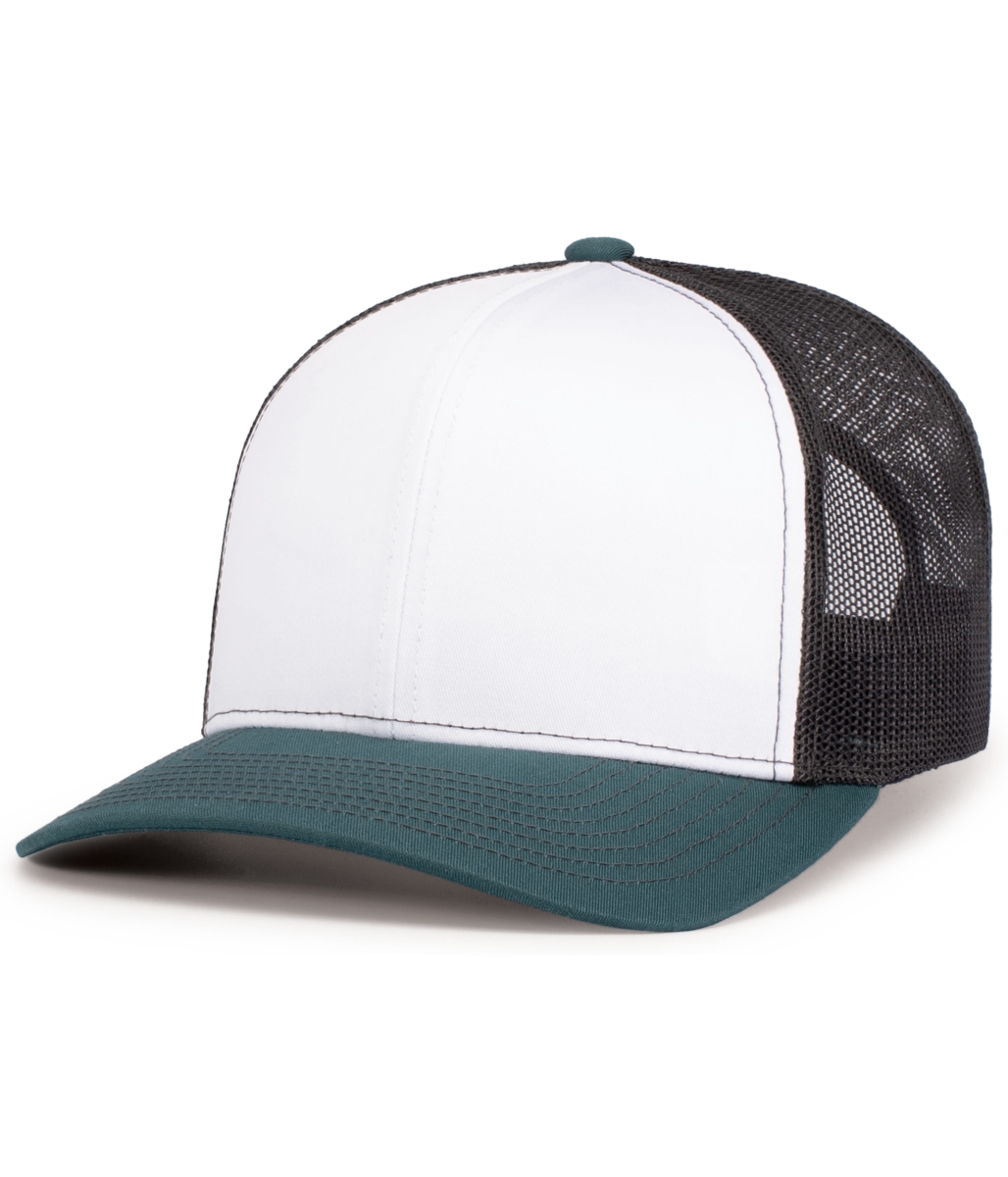 104S.449.OS Contrast Stitch Trucker Snapback Cap, White, Light Charcoal & Dark Teal - One Size