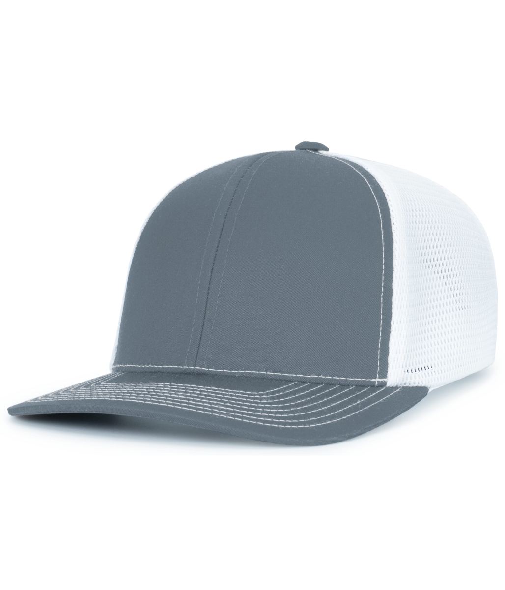 P151S.197.OS Contrast Stitch Trucker PacFlex Snapback Cap, Graphite & White - One Size
