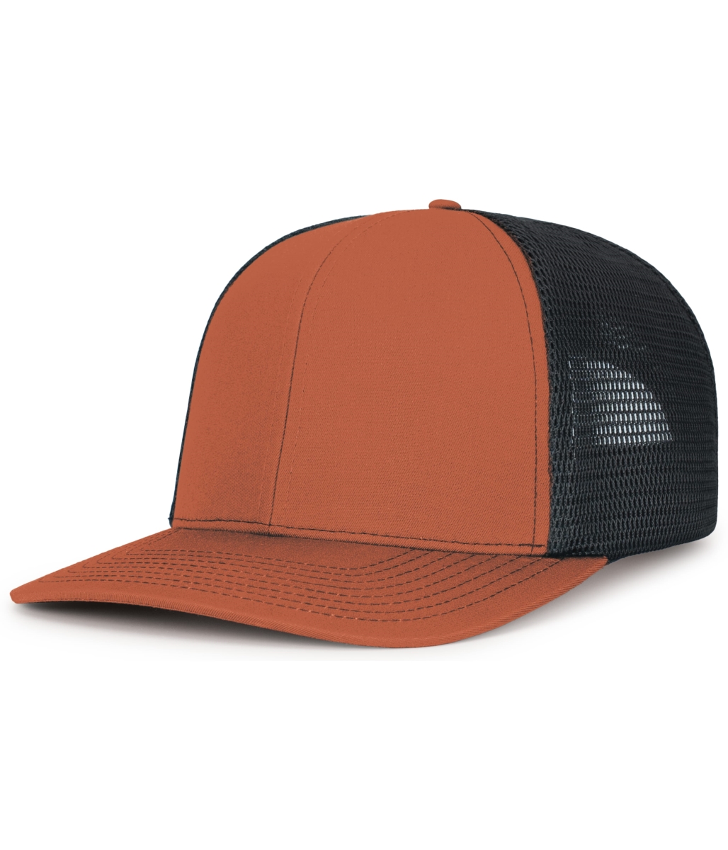 P151S.437.OS Contrast Stitch Trucker PacFlex Snapback Cap, Rust & Light Charcoal - One Size