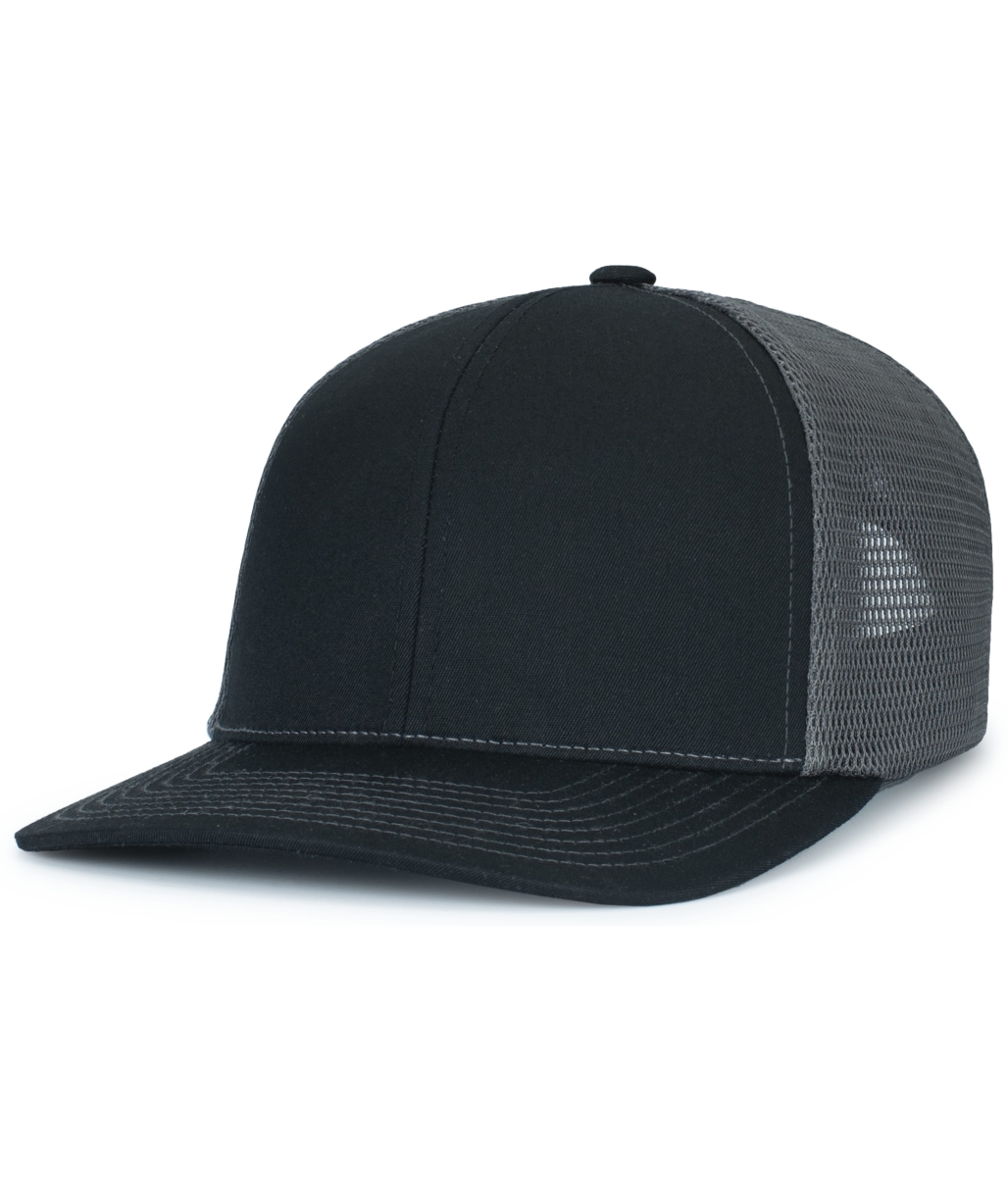 P151S.Q92.OS Contrast Stitch Trucker PacFlex Snapback Cap, Black & Graphite - One Size