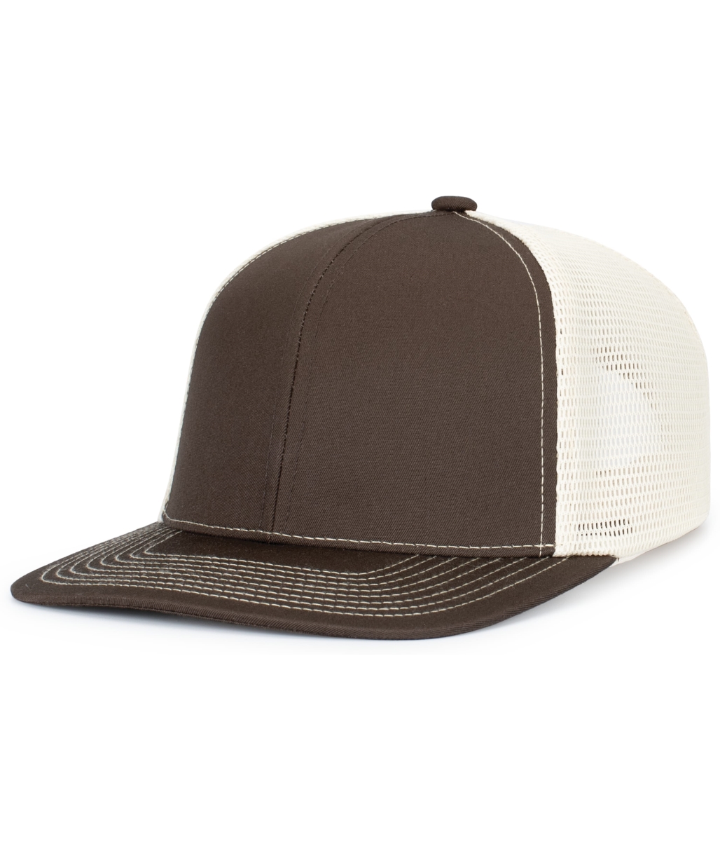 P151S.431.OS Contrast Stitch Trucker PacFlex Snapback Cap, Grey Brown & Beige - One Size