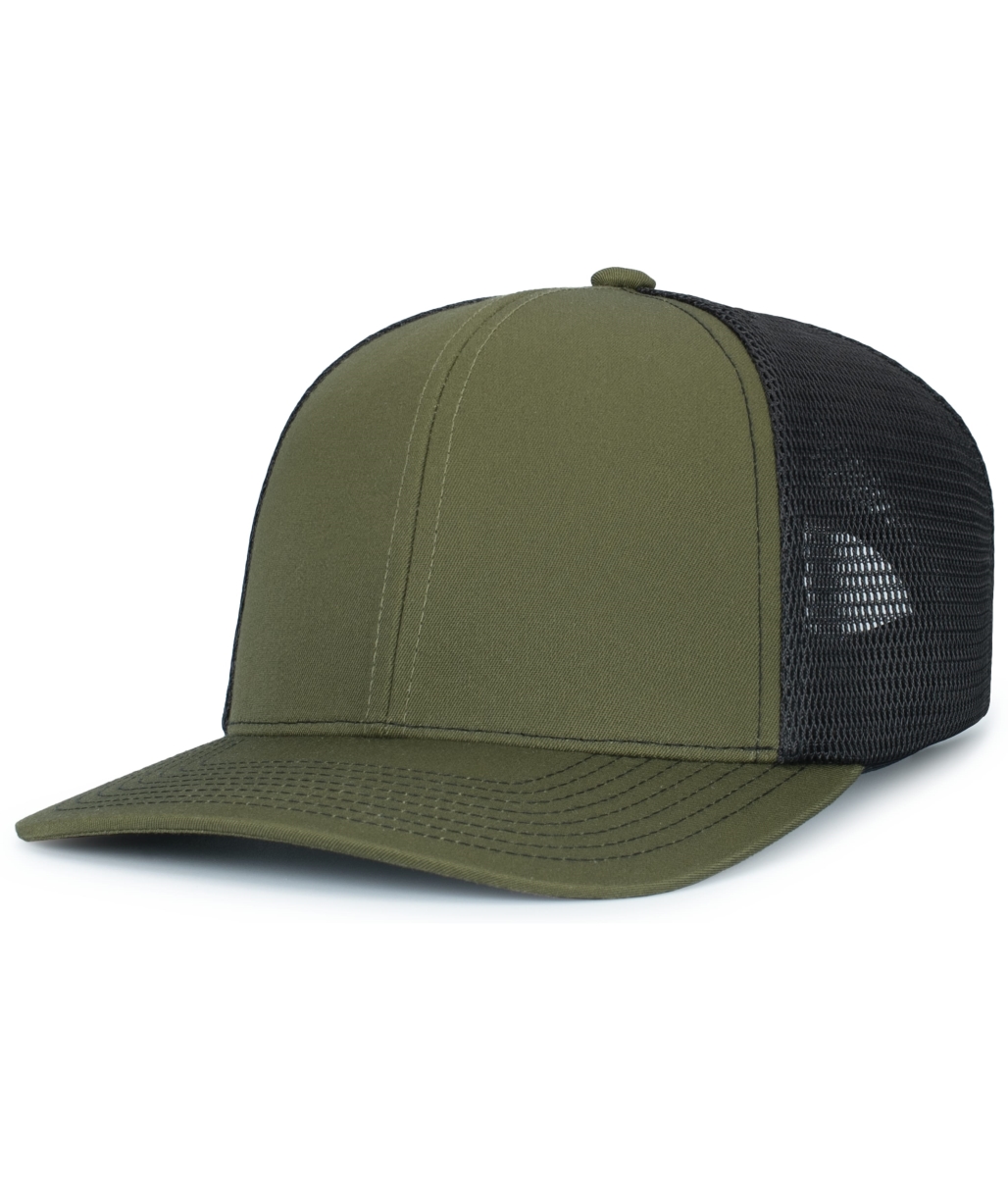 P151S.89V.OS Contrast Stitch Trucker PacFlex Snapback Cap, Moss & Light Charcoal - One Size