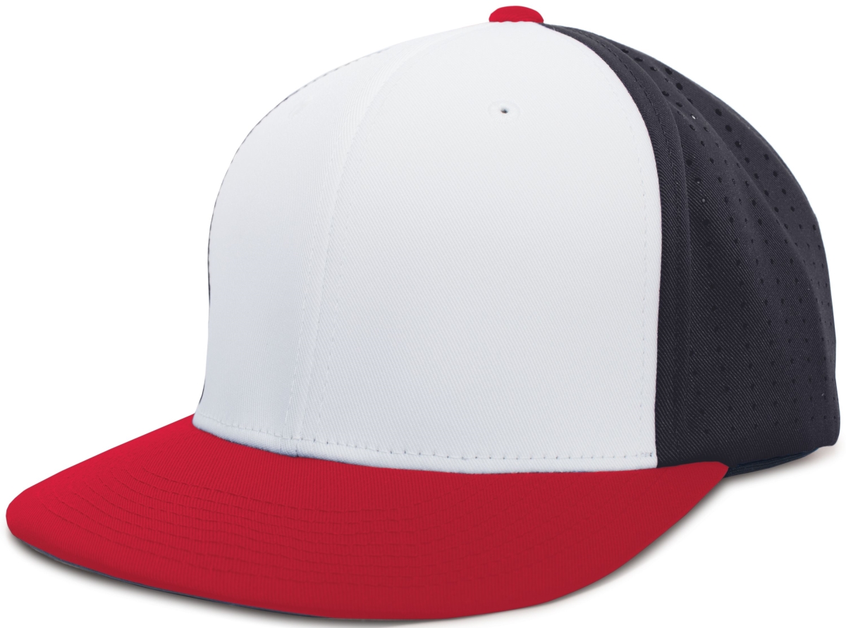 ES474.140.S-M Perforated F3 Performance Flexfit Cap, White, Navy & Red - Small & Medium