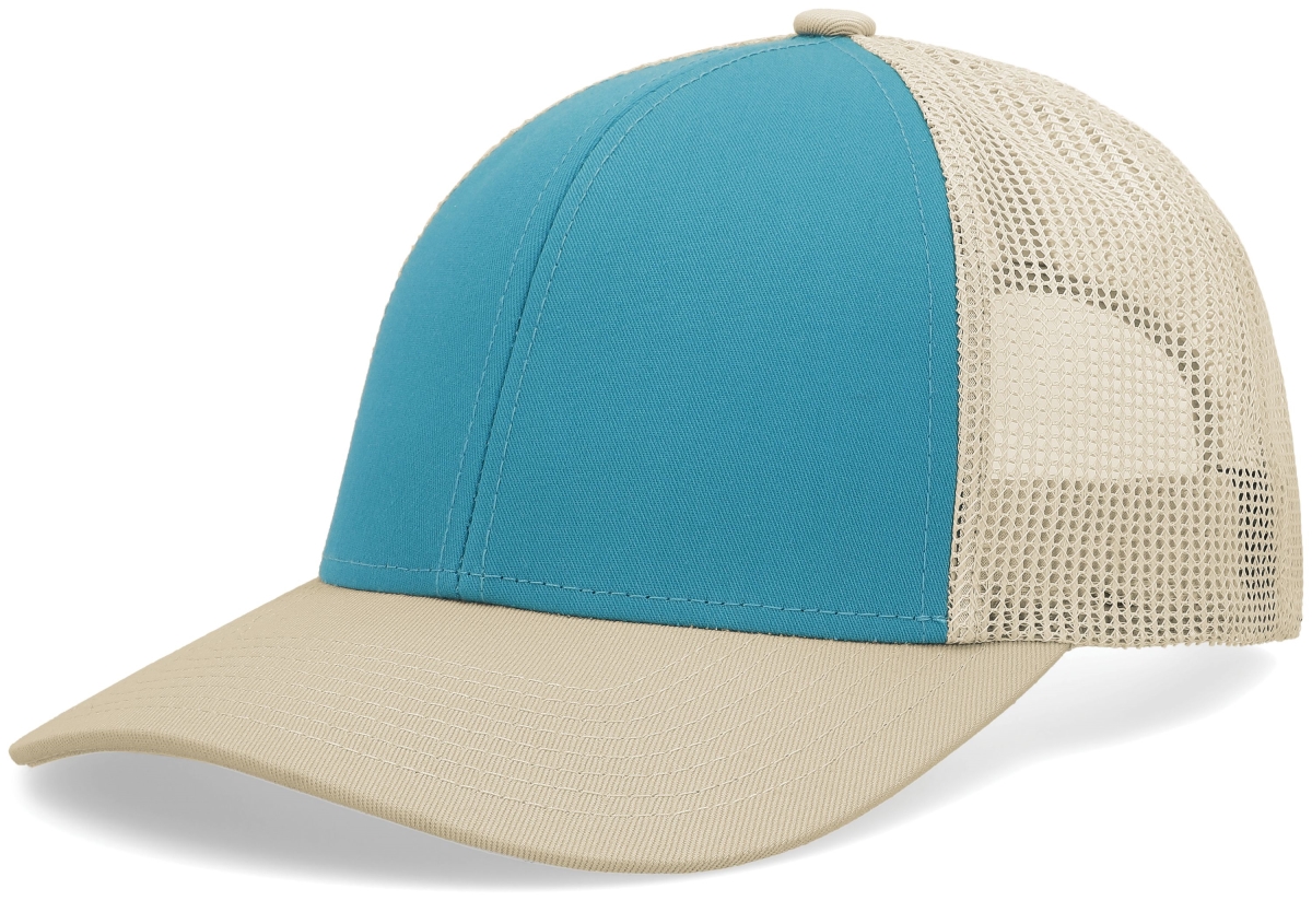 P114.35T.OS Low-Pro Trucker Cap, Beige & Teal - One Size