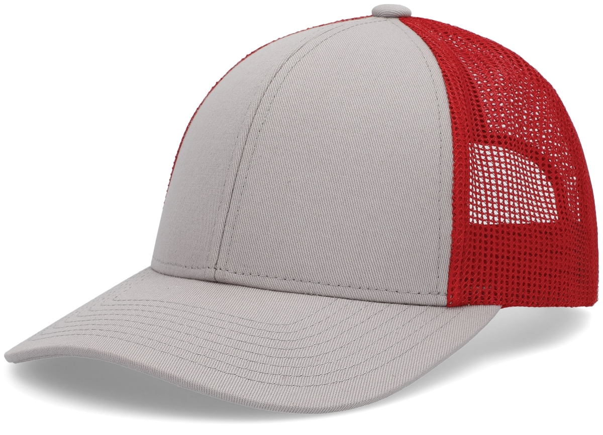 P114.89S.OS Low-Pro Trucker Cap, Heather Grey & Red - One Size