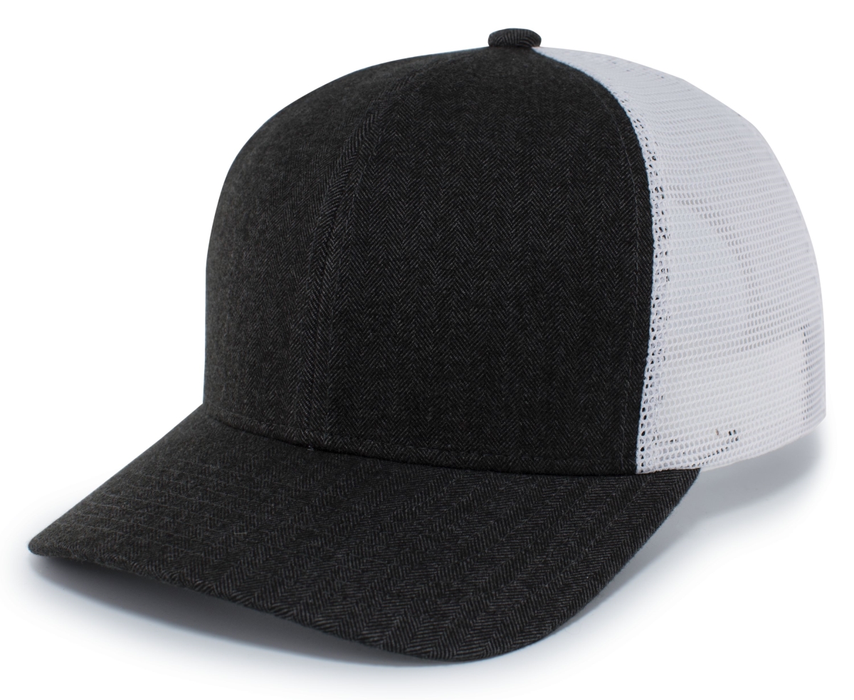 P124.28T.OS Herringbone Trucker Cap, Light Grey & White - One Size
