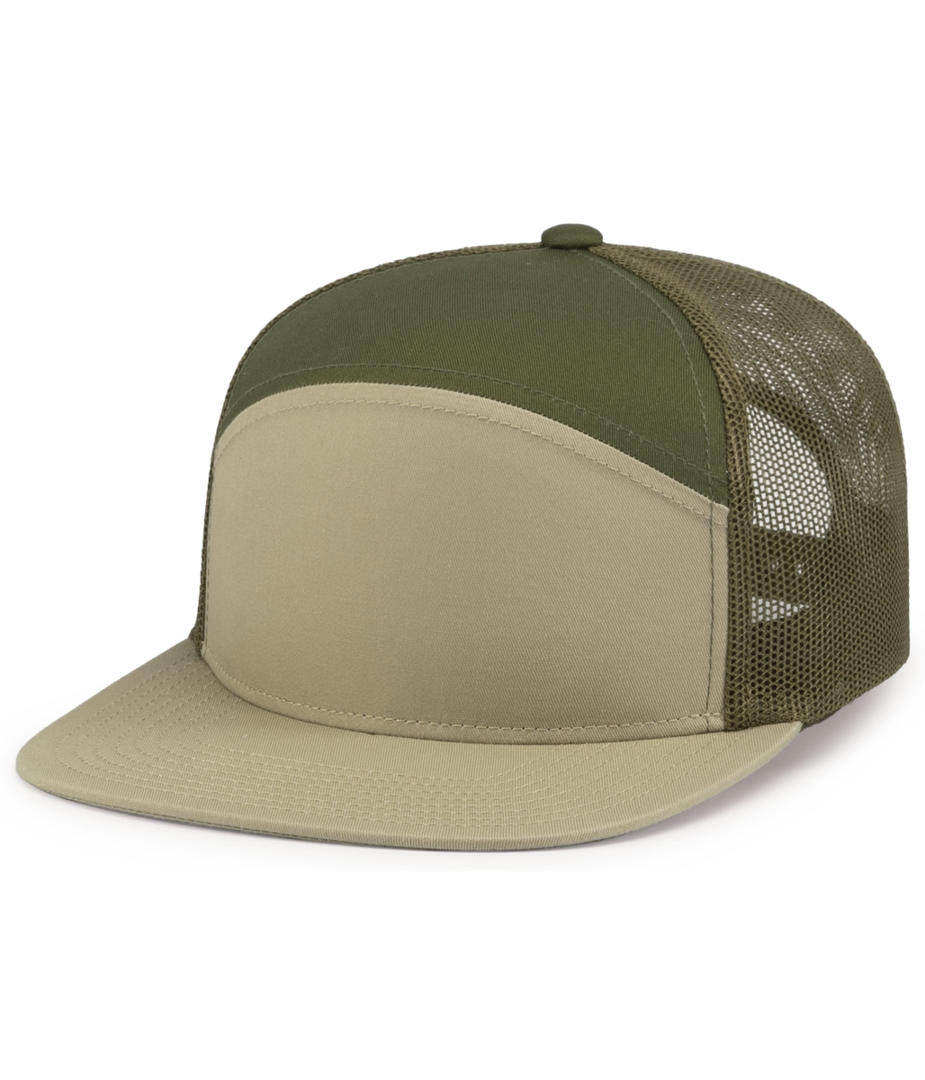 P787.817.OS 6-Panel Arch Trucker Snapback Cap, Khaki & Moss - One Size