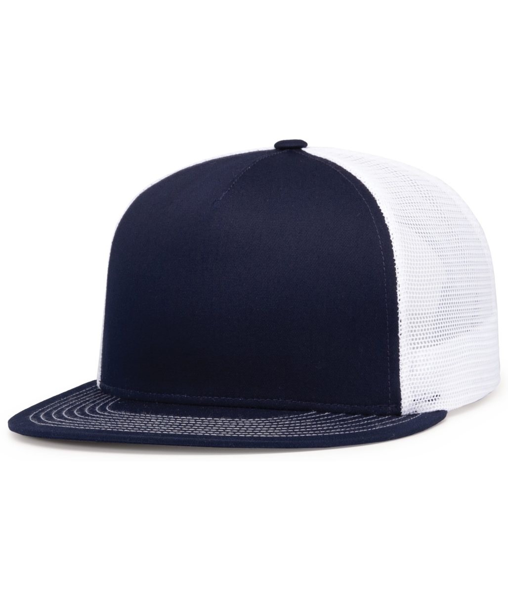 4D7.01X.OS D-Series 5-Panel Trucker Snapback Cap, True Navy & White - One Size