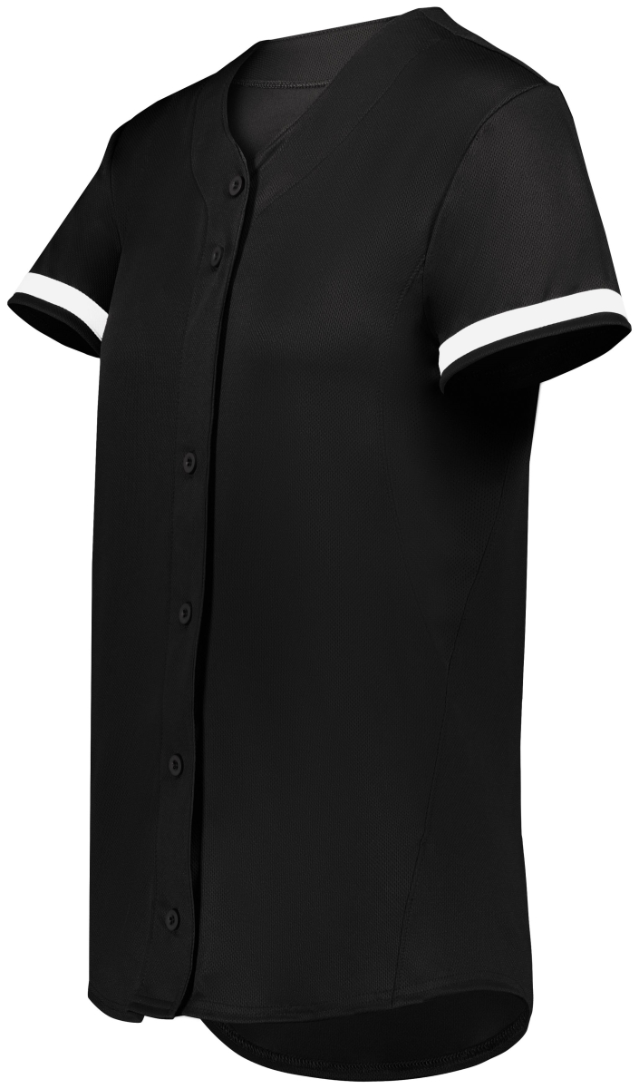 6920.420.S Girls Cutter Plus Full Button Softball Jersey, Black & White - Small