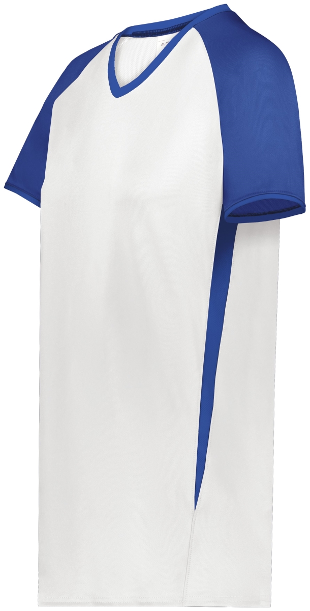 6915.220.S Ladies Cutter Plus V-Neck Jersey, White & Royal - Small