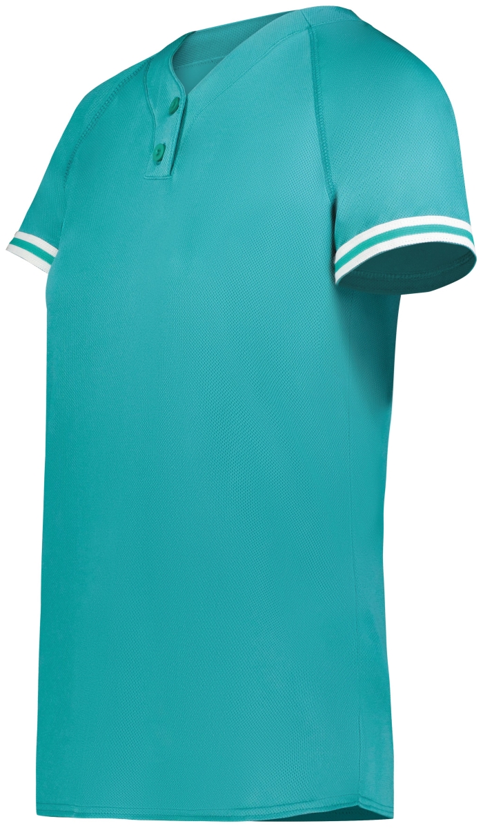 6917.331.S Ladies Cutter Plus Henley Jersey, Teal & White - Small