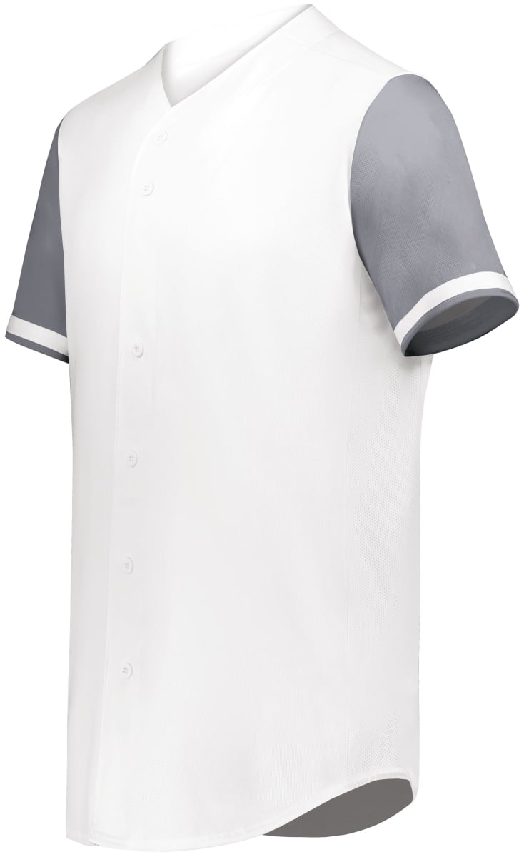 6909.751.S Cutter Plus Full Button Baseball Jersey, White & Graphite - Small