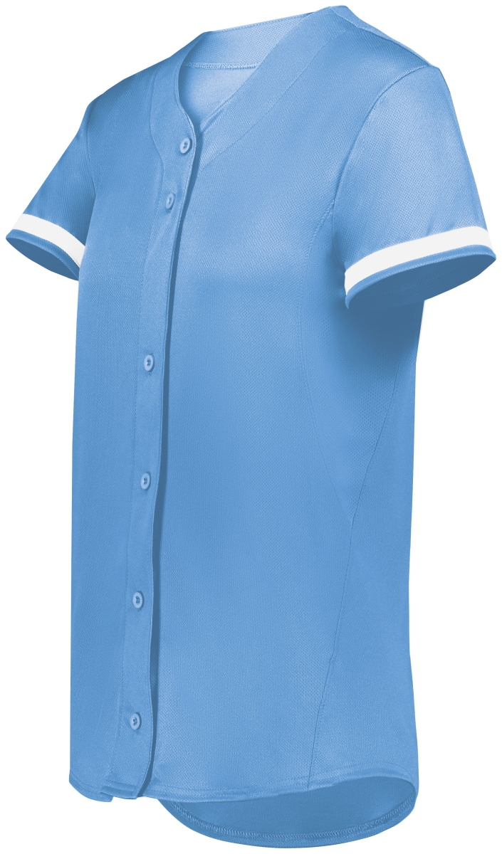 6919.293.XL Ladies Cutter Plus Full Button Softball Jersey, Columbia Blue & White - Extra Large