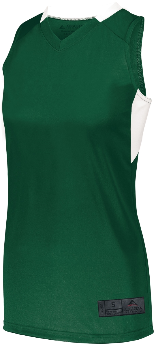 1732.438.M Ladies Step-Back Basketball Jersey, Dark Green & White - Medium