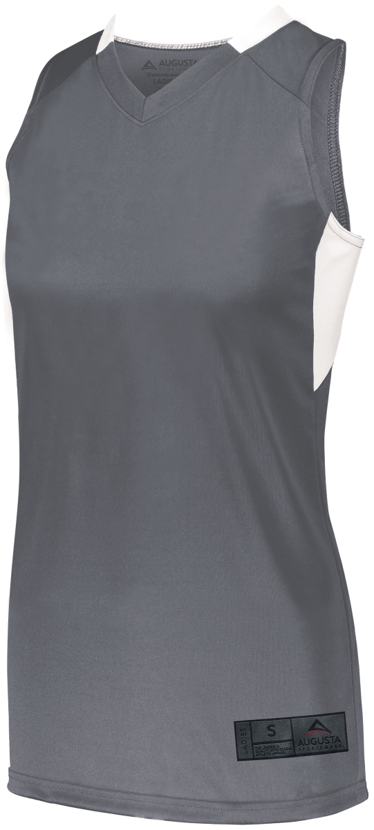 1732.R04.M Ladies Step-Back Basketball Jersey, Graphite & White - Medium